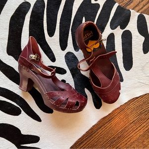 Heeled T-Strap Clogs - Swedish Hasbeens
